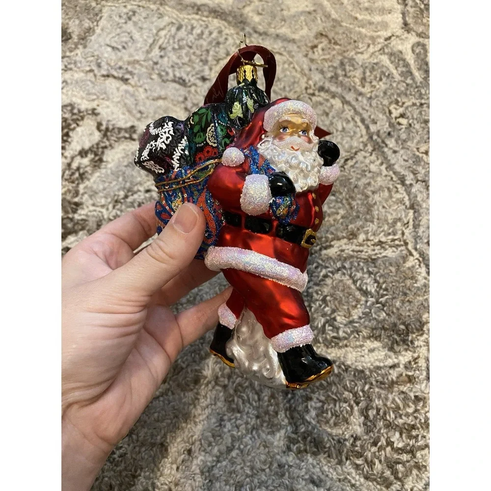 Radko Vera Bradley Santa Claus Floral Gift & Bag Christmas Ornament Rare Glass